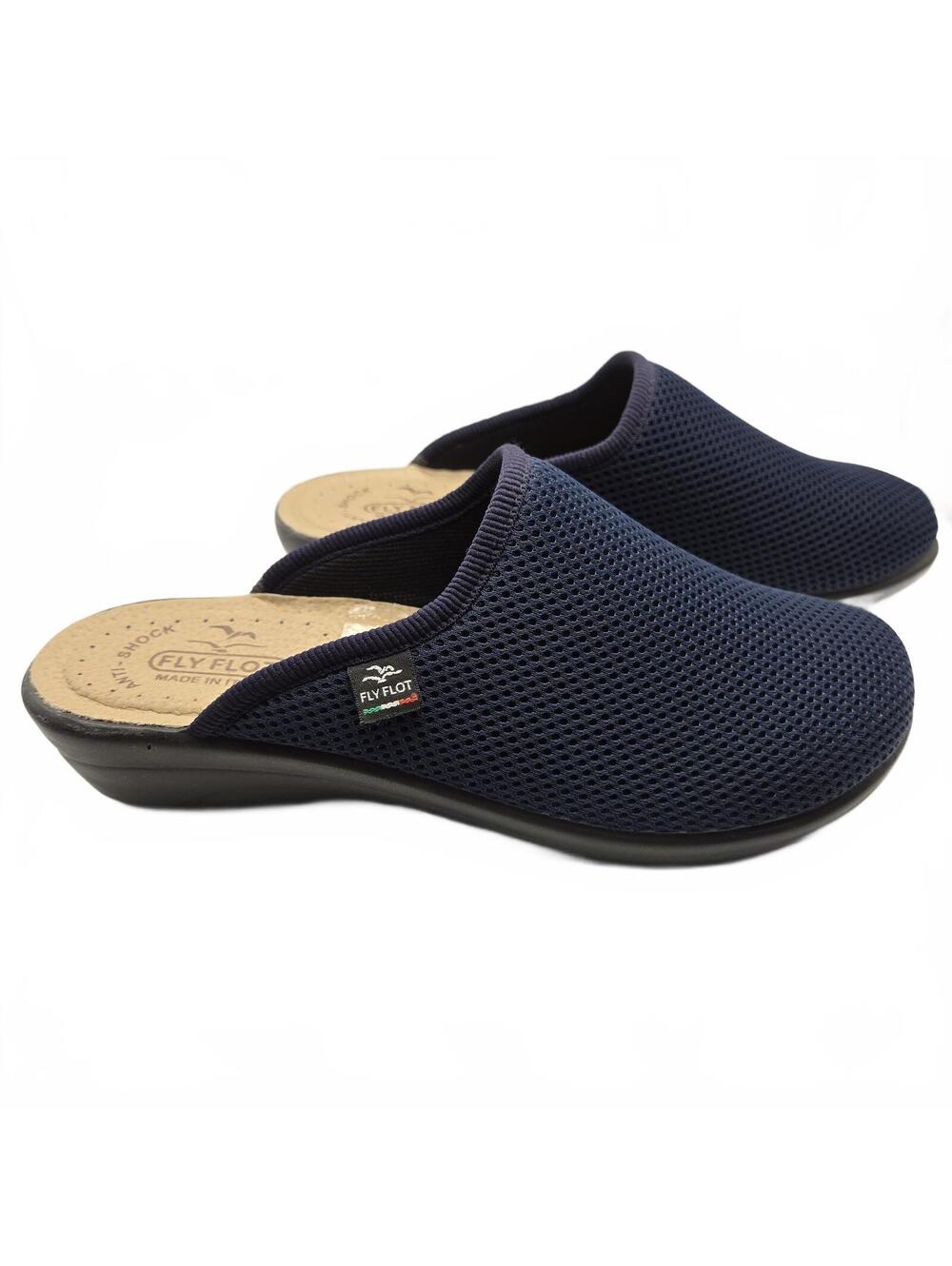 Fly Flot Italy Navy Mesh Clogs EU 39 US 8 Comfort Leather Insole Slip On Mules